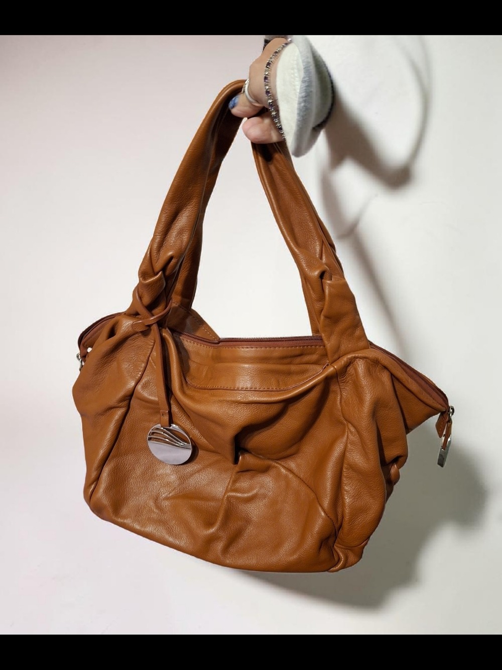 Cromia Italian Tan Leather Hobo Shoulder Bag -